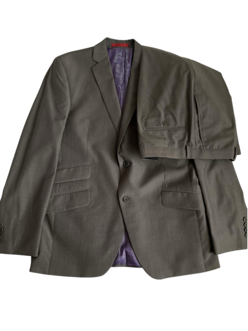 Ted Baker Joe CT 2pc Suit Mens 42R/35X34 Slim Wool Stone Grey Muted Olive